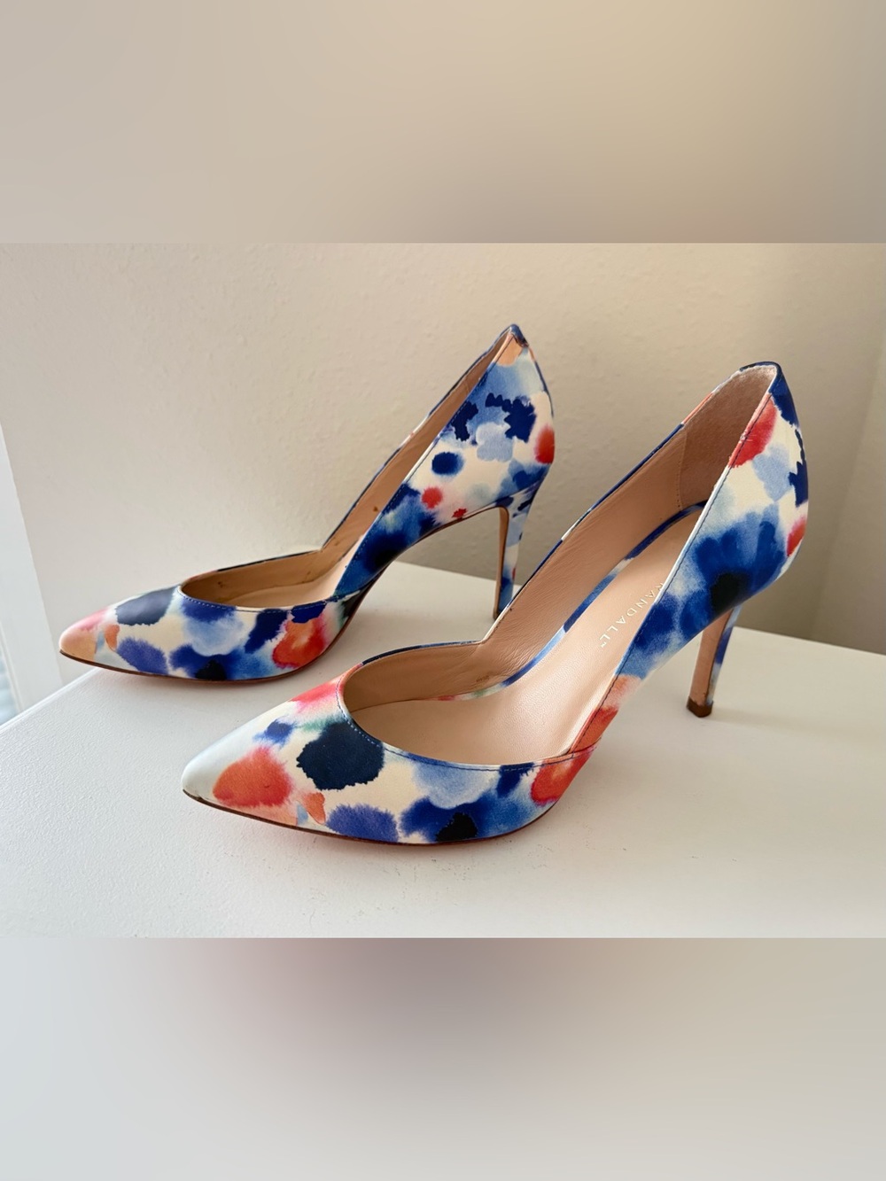 Loeffler Randall | Women’s 9 | Ink Watercolor Pari Leather Print D'Orsay Pumps